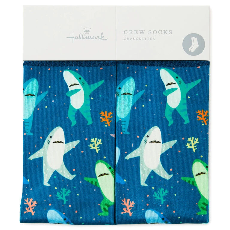 Hallmark Dancing Sharks Fun Crew Socks 2 Hallmark Dancing Sharks Fun Crew Socks - Image 2