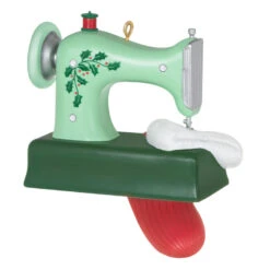 Hallmark Sew Very Merry! Ornament -Home Decoration Sale Green Sewing Machine and Stocking Keepsake Ornament 1799QGO2927 06