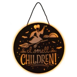 Hallmark Disney Hocus Pocus I Smell Children Porch Decor With Light -Home Decoration Sale Hocus Pocus LightUp Metal Door Sign 1HGN1526 03