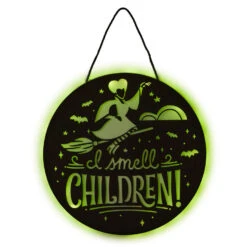 Hallmark Disney Hocus Pocus I Smell Children Porch Decor With Light -Home Decoration Sale Hocus Pocus LightUp Metal Door Sign 1HGN1526 04