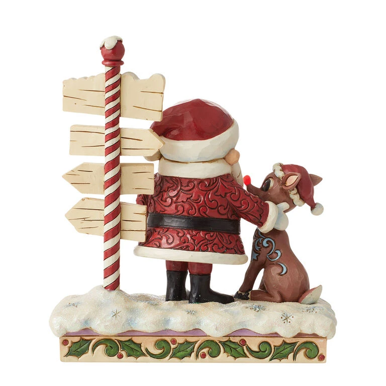Enesco Jim Shore Rudolph, Santa And North Pole Sign Figurine, 7.68" 2 Enesco Jim Shore Rudolph, Santa And North Pole Sign Figurine, 7.68" - Image 2
