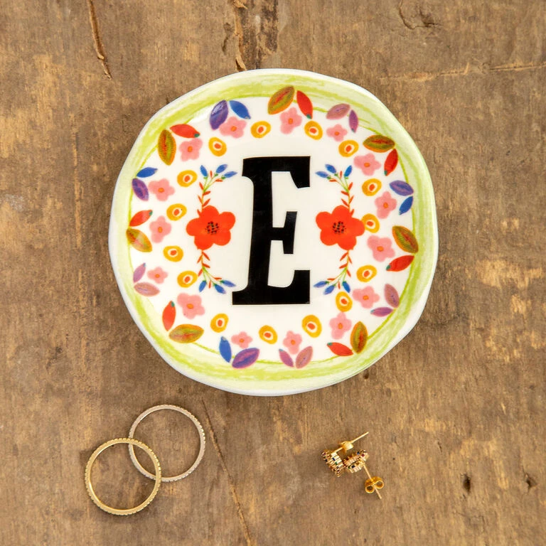 Natural Life Initial Trinket Dish, E 1 Natural Life Initial Trinket Dish, E