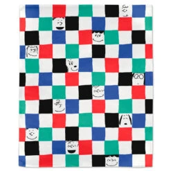 Hallmark Peanuts® Gang Checkered Throw Blanket, 50x60 -Home Decoration Sale Peanuts Gang Faces and Colored Squares Blanket 1PAJ3534 03
