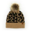 Britt’s Knits Tan Snow Leopard Women's Knit Pom Hat